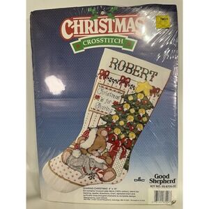 Christmas Crosstitch Cross Stitch Good Shepherd Stocking Personalized Name Vtg